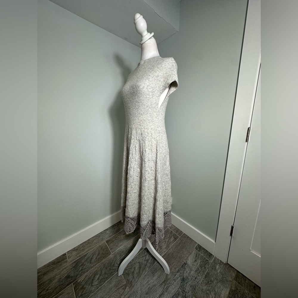 Anthropologie Feather Bone Oda Crochet Wool Alpaca Blend Sweater Gray Dress M - Picture 5 of 17